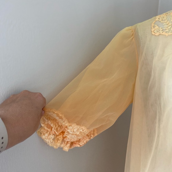 Vintage Apricot Chiffon Sheer Puff Sleeve Open Front Robe/Gown - Picture 3 of 7